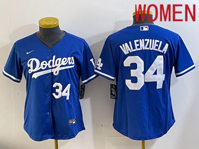 Women Los Angeles Dodgers #34 Valenzuela 2024 blue jersey 202411205->women mlb jersey->Women Jersey